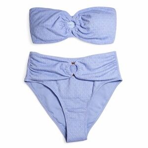 Cabana del Sol Periwinkle Textured Bandeau High-Waist Bikini Set - Small